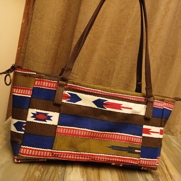 New Western Canvas Double handle Satchel Purse Shoulder Bag Red White Blue Brown - Picture 8 of 8